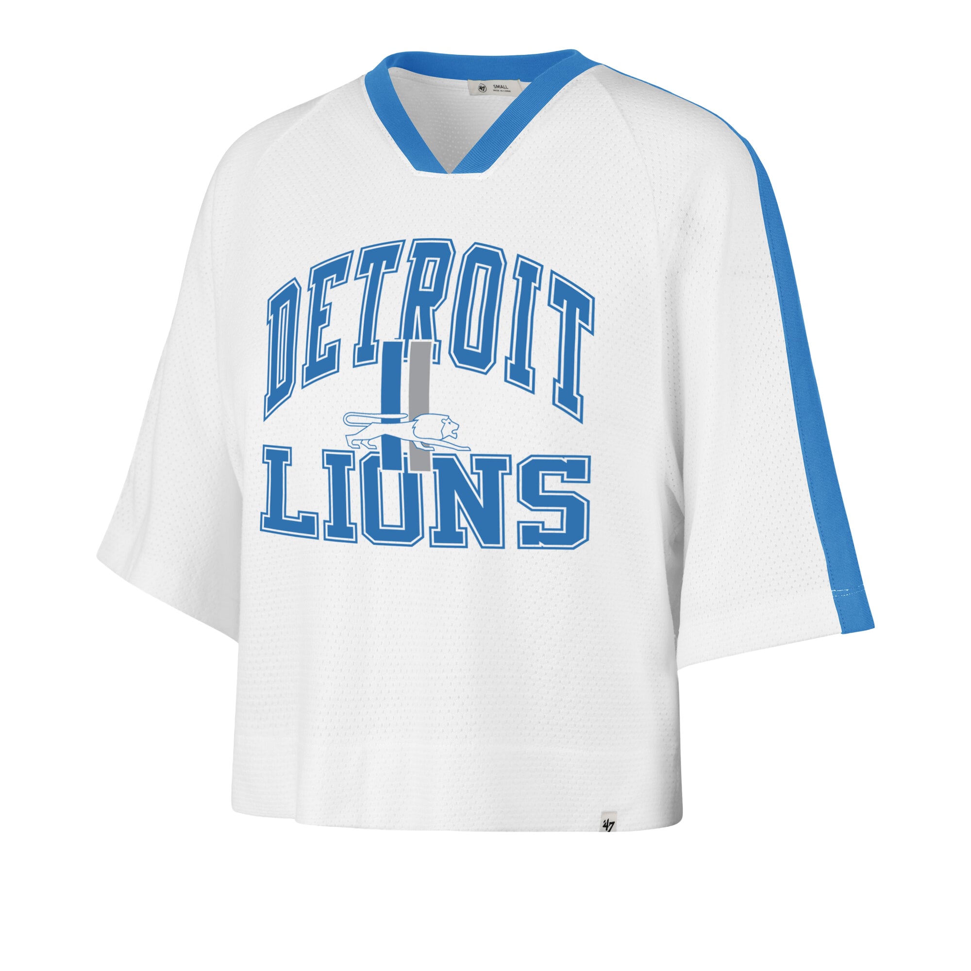 Women's '47 White Detroit Lions Big Overarch Drop Needle Raglan V-Neck T-Shirt