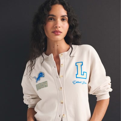 Detroit Lions Abercrombie & Fitch Women's Full-Button Cardigan - Cream