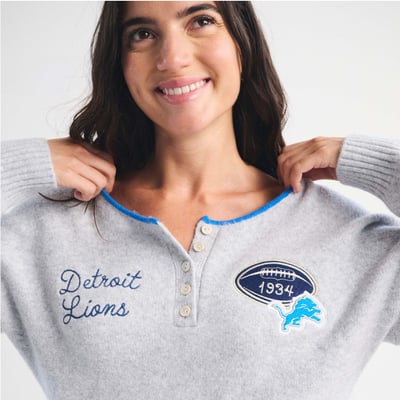 Detroit Lions Abercrombie & Fitch Women's Merino Wool-Blend Henley Sweater - Heather Gray