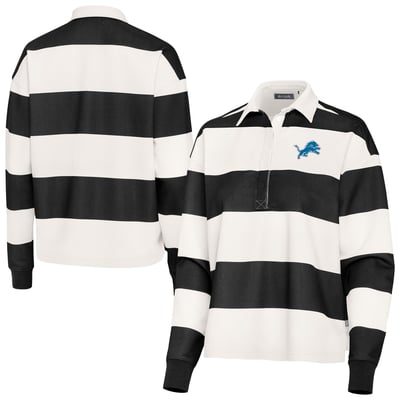 Detroit Lions Antigua Women's Banner Rugby Long Sleeve Polo - Black/Cream