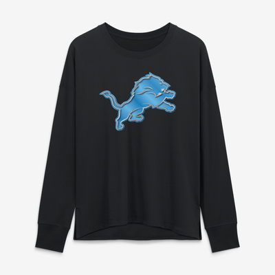 Detroit Lions Women's Metallic Mascot Long Sleeve T-Shirt - Black