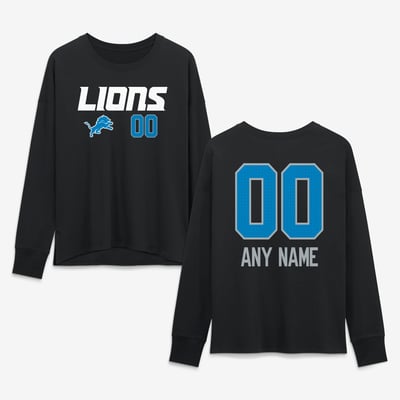 Detroit Lions Women's Touchdown Wordmark Personalized Name & Number Long Sleeve T-Shirt - Black