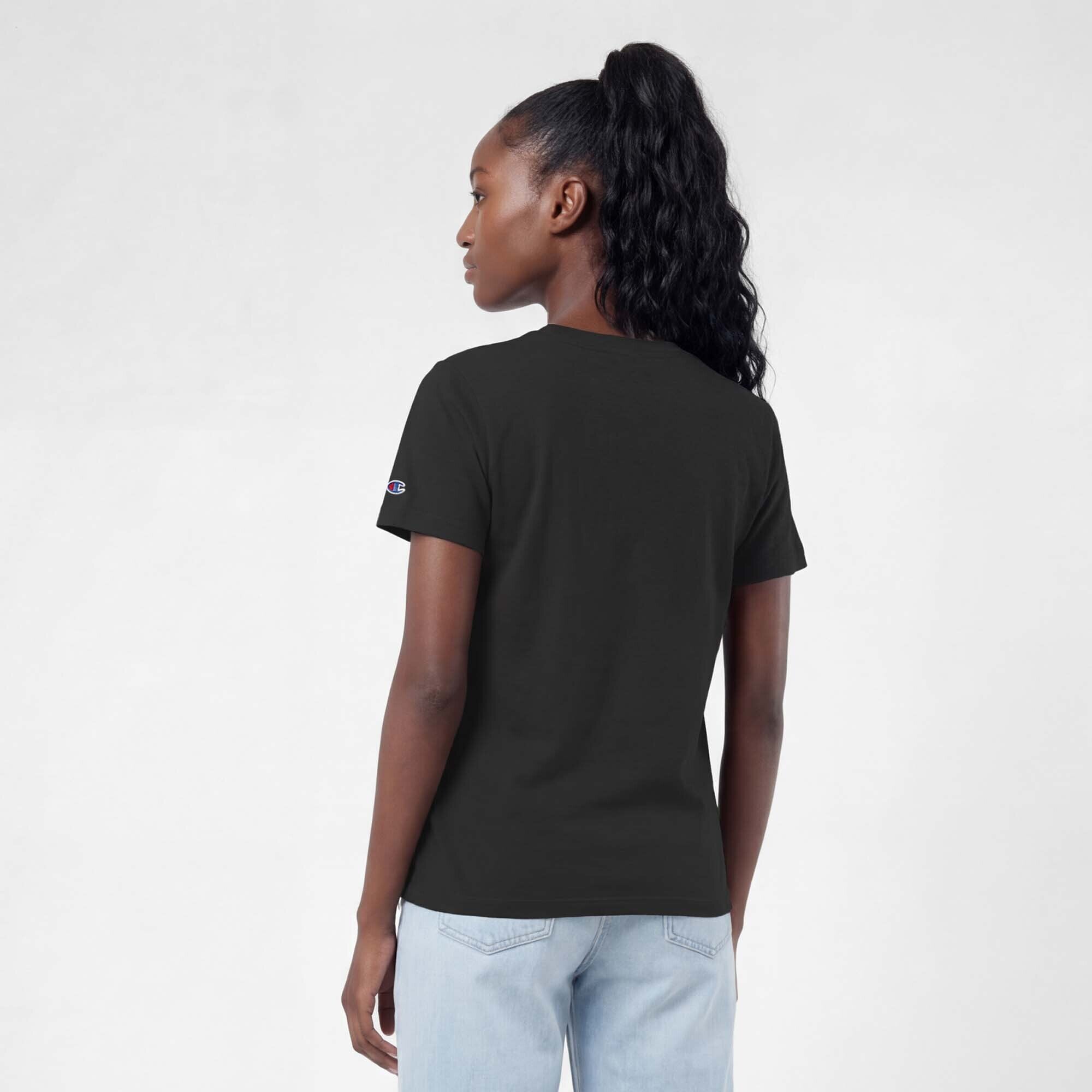 T-shirt noir Champion Detroit Lions pour femmes avec logo arqué