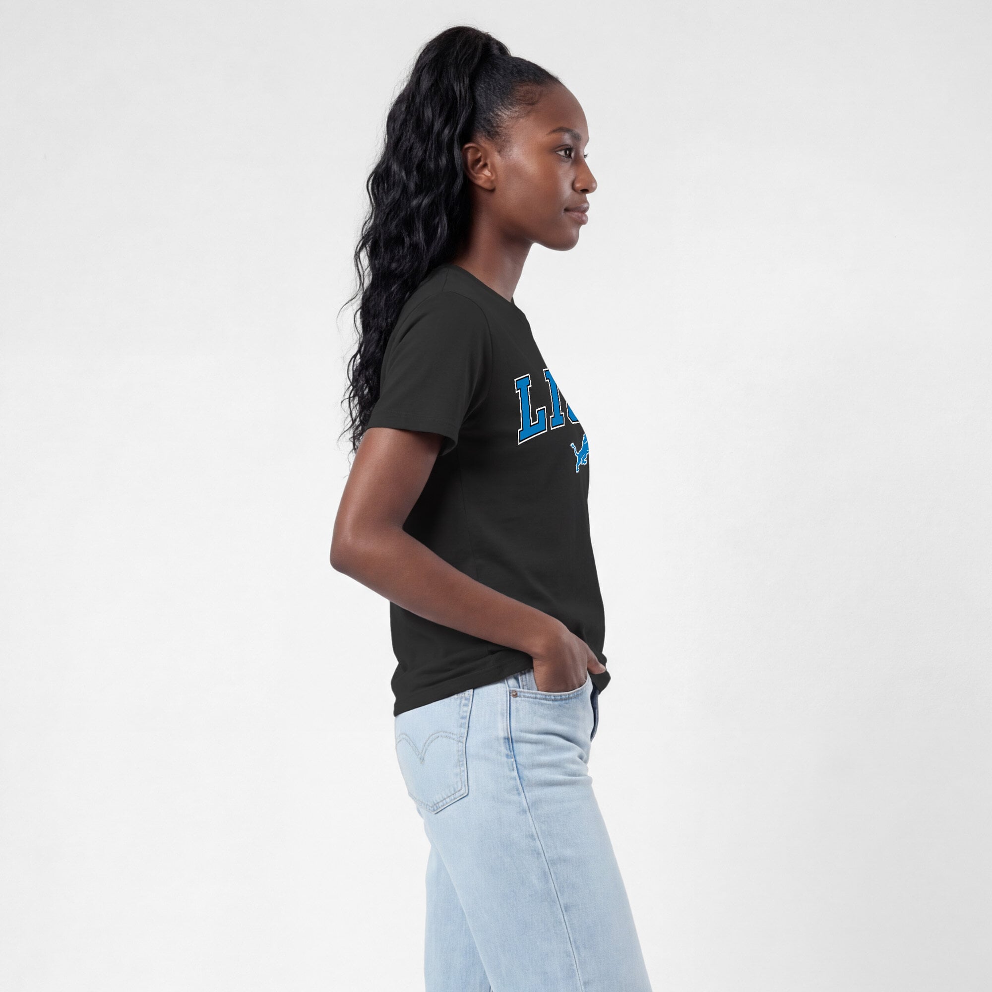T-shirt noir Champion Detroit Lions pour femmes avec logo arqué