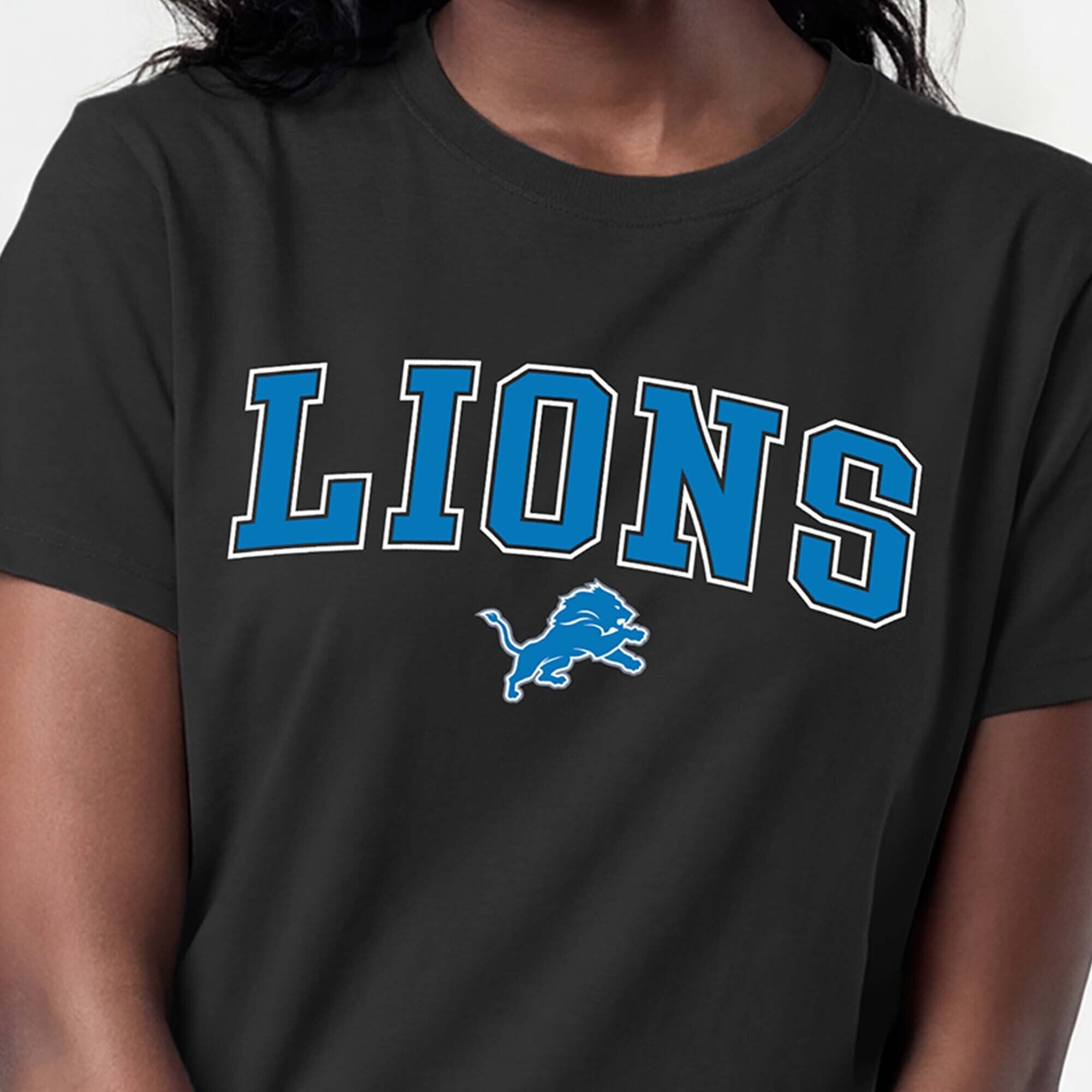 T-shirt noir Champion Detroit Lions pour femmes avec logo arqué