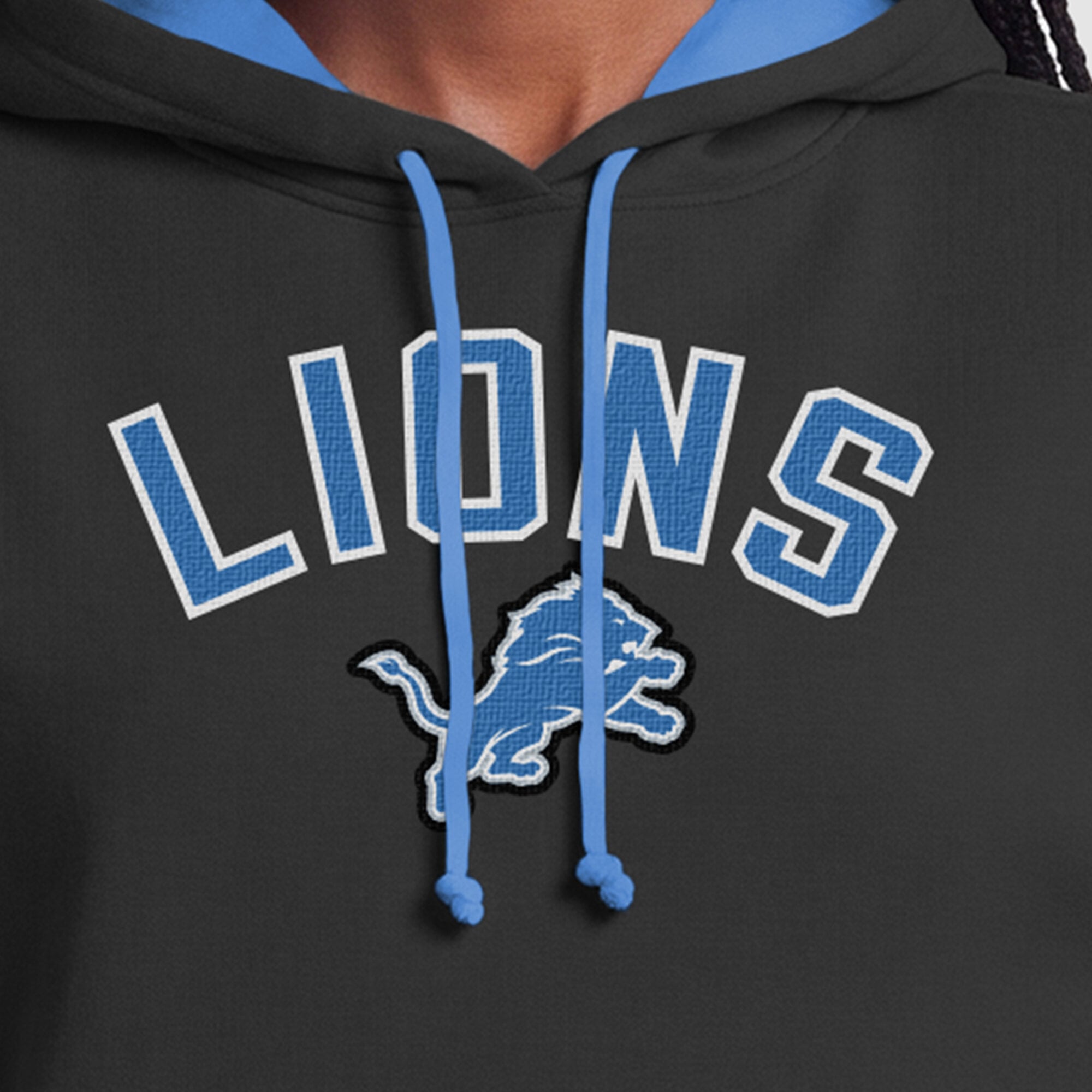 Sweat à capuche Champion noir et bleu Detroit Lions pour femme avec doublure contrastée