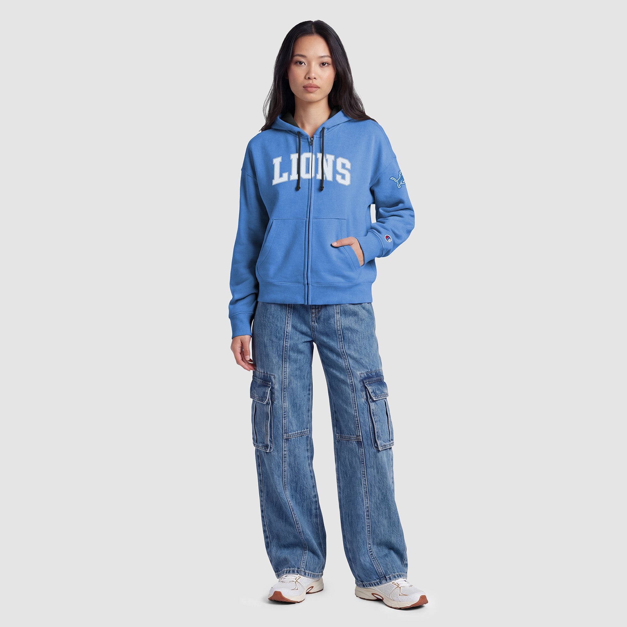 Sweat à capuche zippé Champion bleu Detroit Lions pour femme