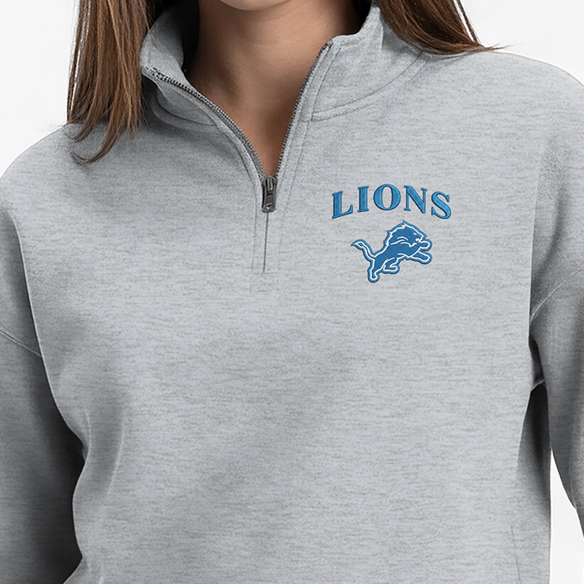 Women's Champion Heather Gray Detroit Lions Powerblend Quarter-Zip Sweatshirt