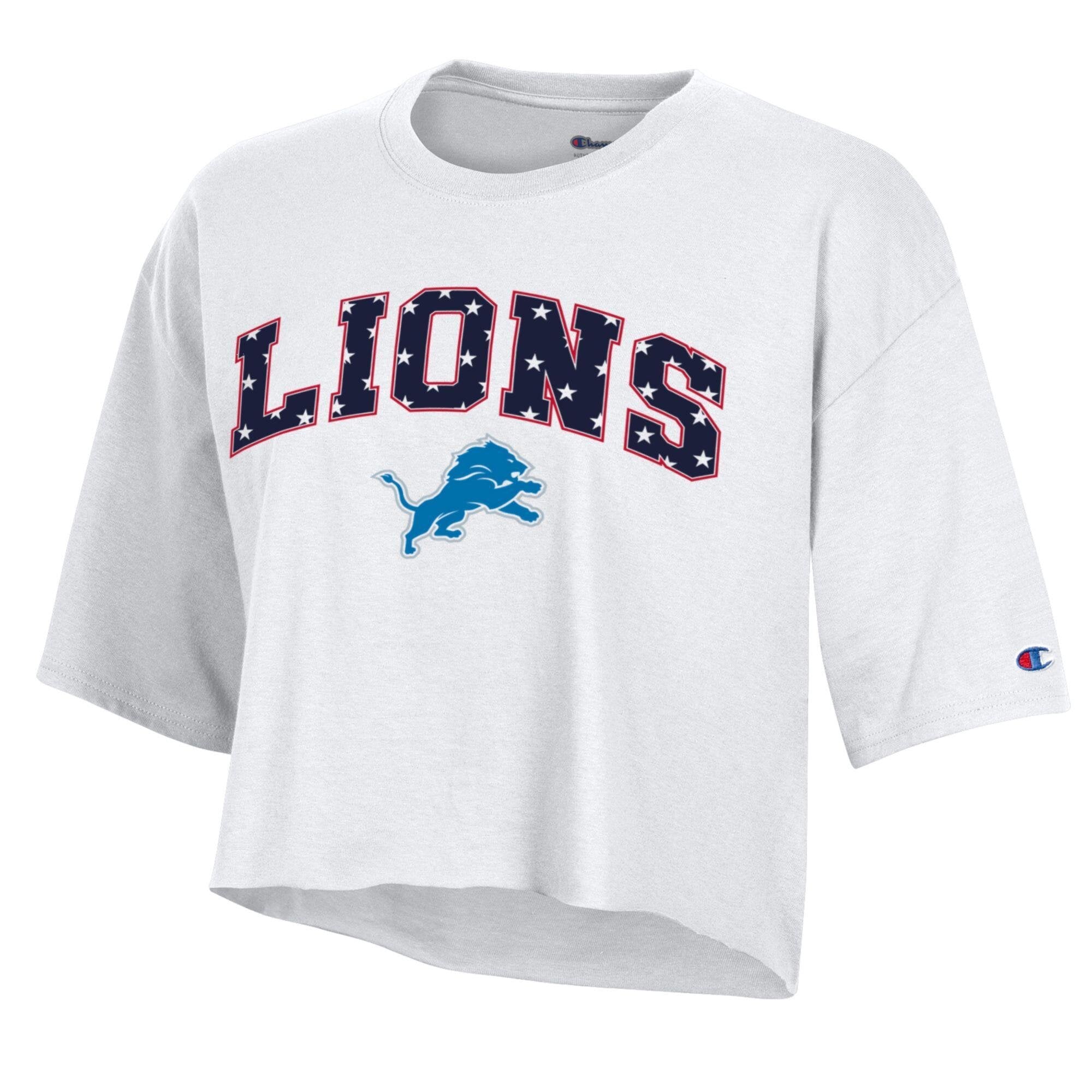 Women's Champion White Detroit Lions Star Spangled Cropped T-Shirt