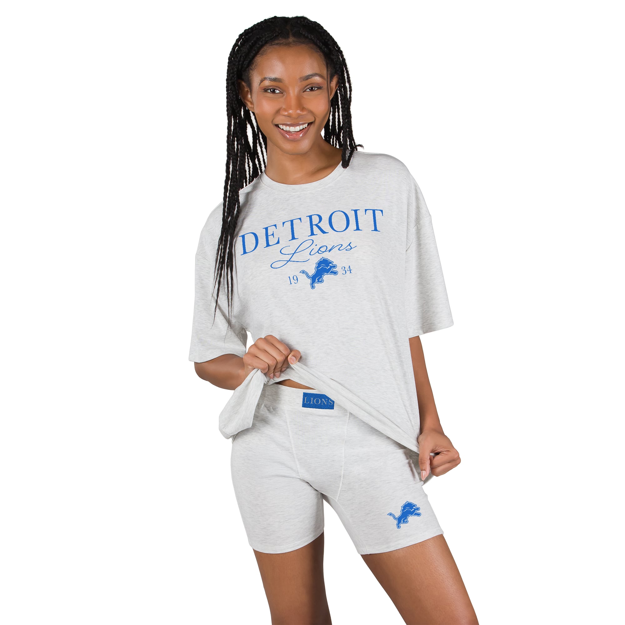 Women's Concepts Sport Gray Detroit Lions Fray T-Shirt and Briefs Sleep Set