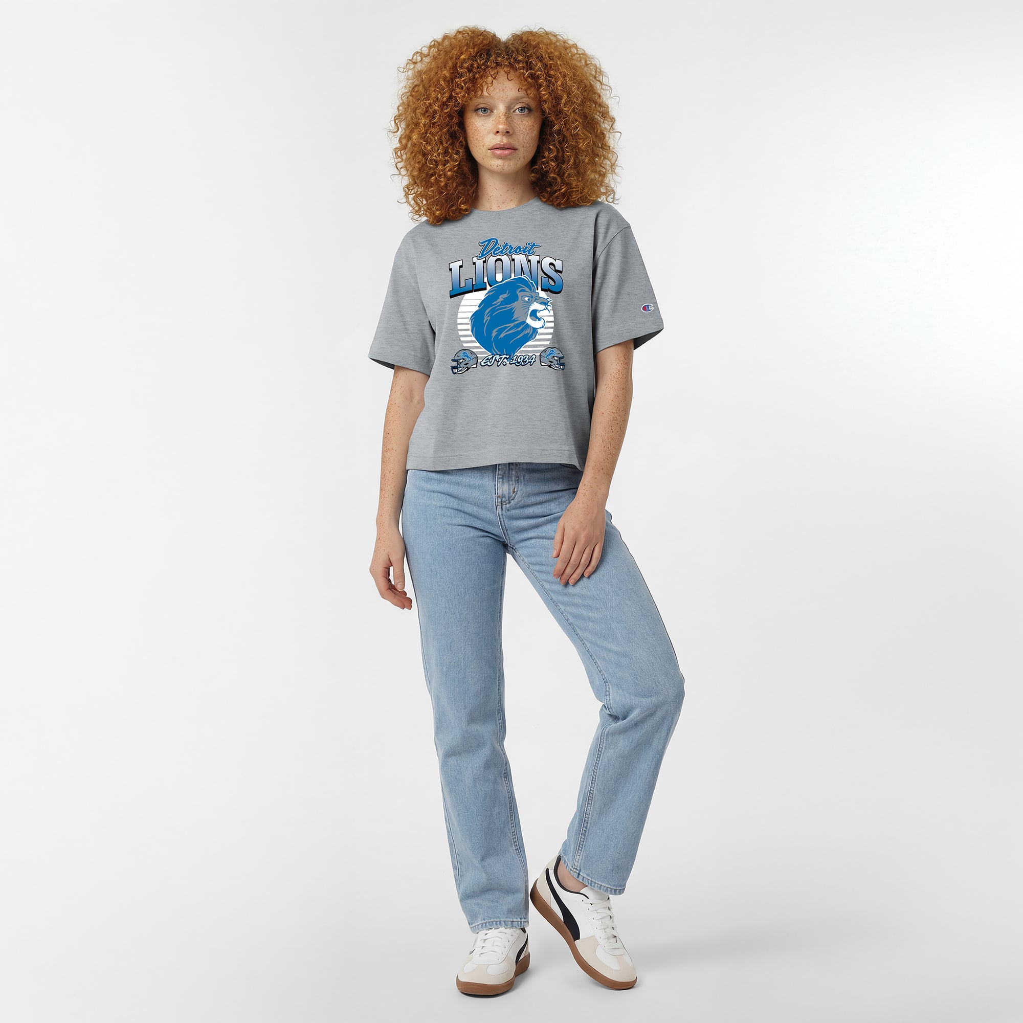 Women's Disney x Champion Heather Gray Detroit Lions Simba All-Star T-Shirt