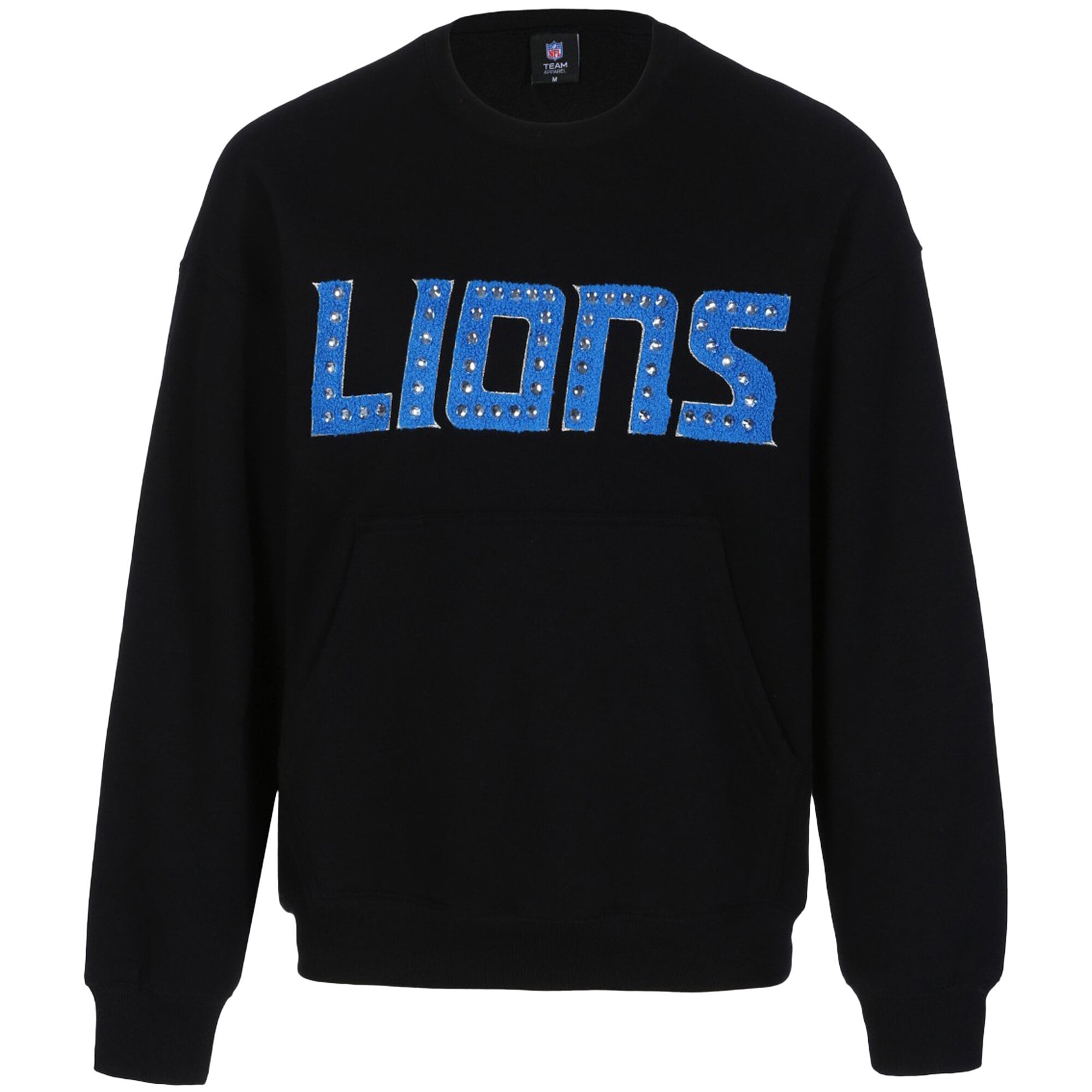Sweat-shirt FABGATING by Cuce pour femme, en chenille noire ornée de bijoux, aux couleurs des Lions Détroit.
