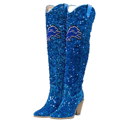  Detroit Lions FABGATING by Cuce Women's Over-the-Knee Sequin Boots - Blue