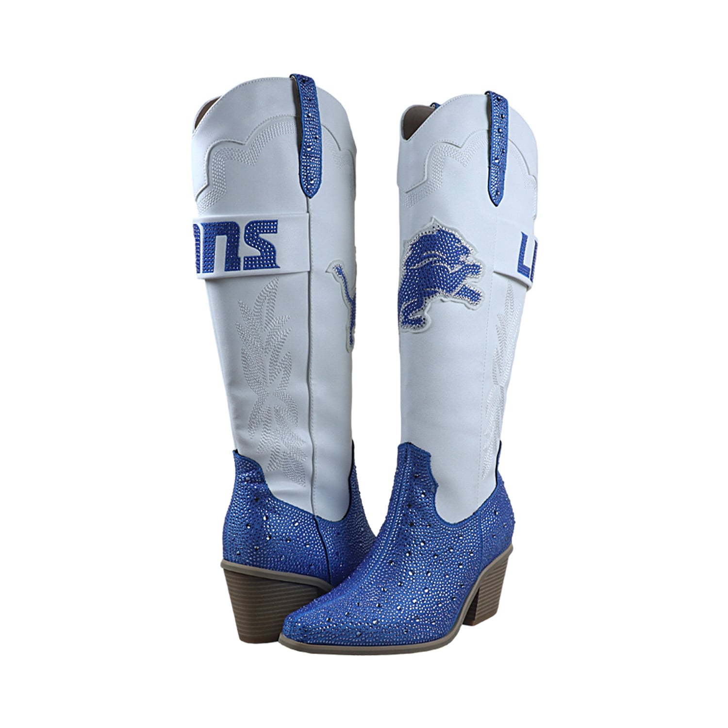 Bottes de cowboy blanches FABGATING by Cuce Detroit Lions Crystal pour femmes