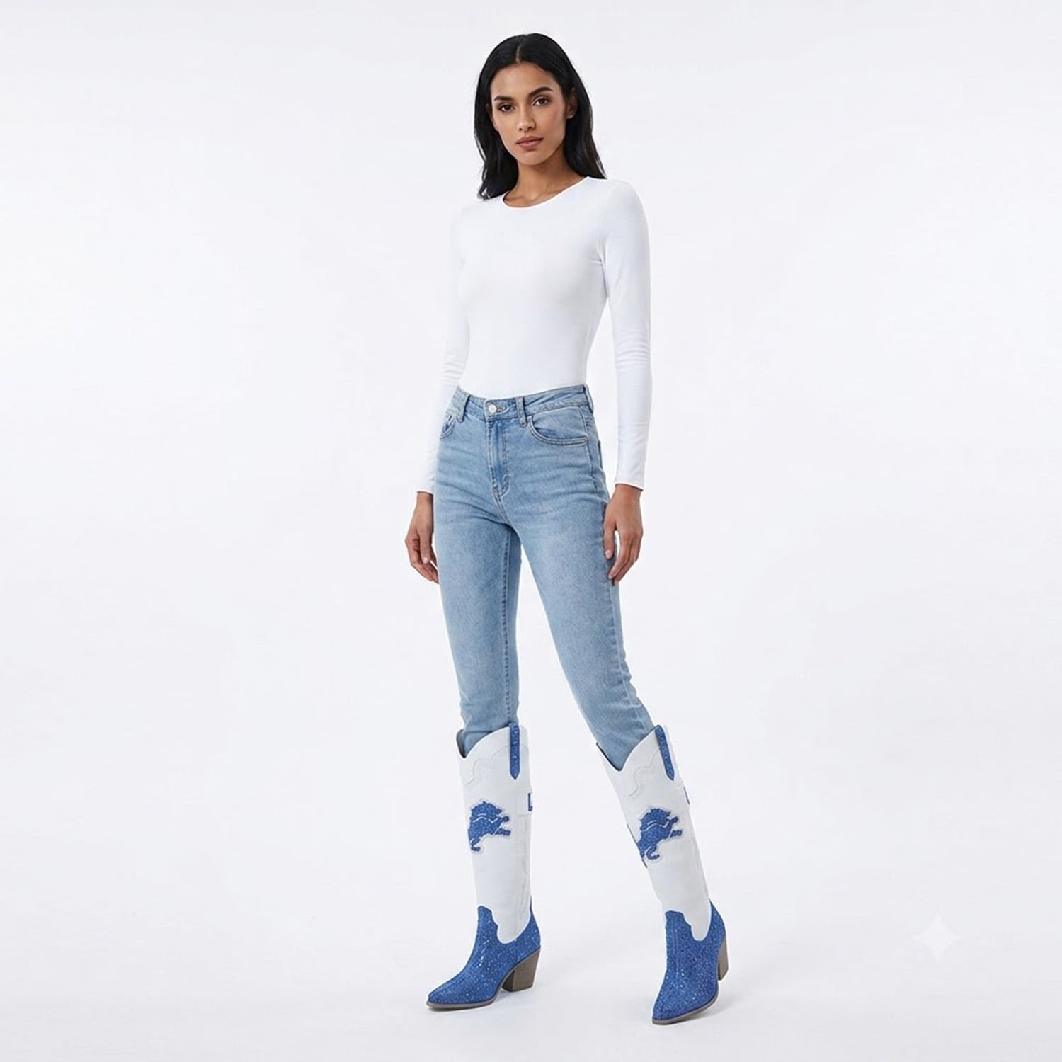Bottes de cowboy blanches FABGATING by Cuce Detroit Lions Crystal pour femmes
