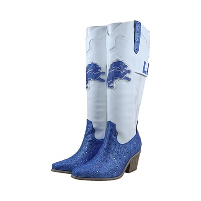  Detroit Lions FABGATING by Cuce Women's Crystal Cowboy Boots - White