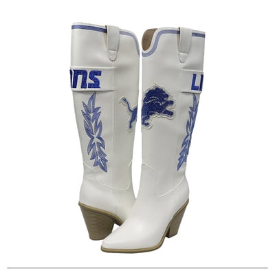  Detroit Lions FABGATING by Cuce Women's Knee High Cowboy Boots - White