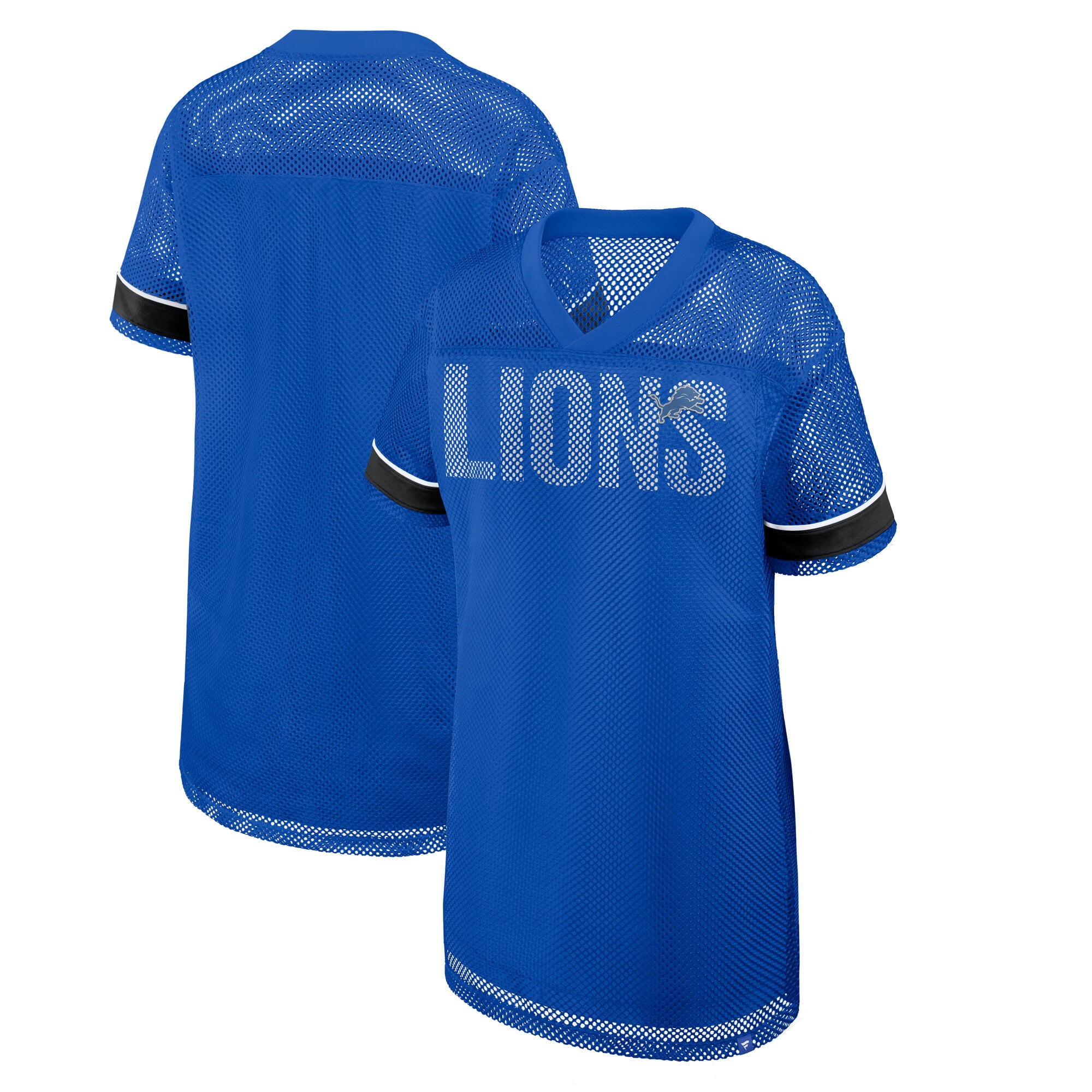Women's Fanatics  Blue Detroit Lions Oversized Team First Deep Route Mesh V-Neck Dress
