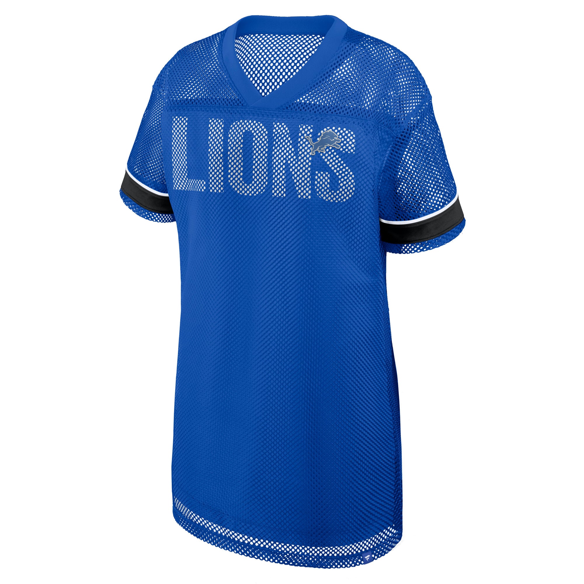 Women's Fanatics  Blue Detroit Lions Oversized Team First Deep Route Mesh V-Neck Dress