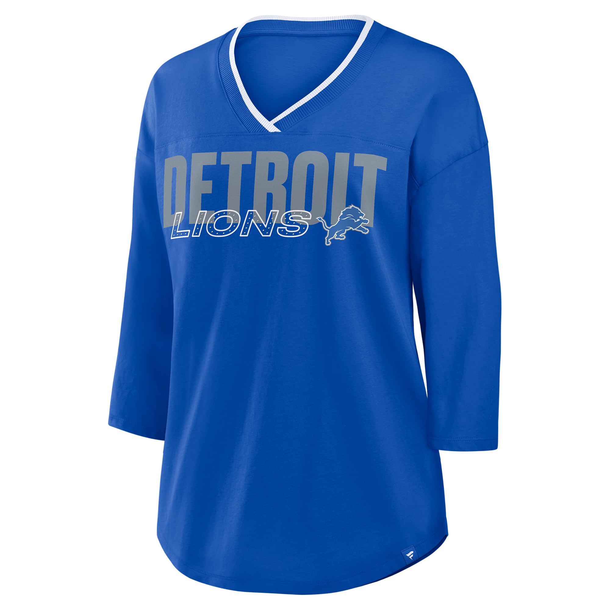 Women's Fanatics Blue Detroit Lions Plus Deceptive Juke 3/4-Sleeve V-Neck T-Shirt