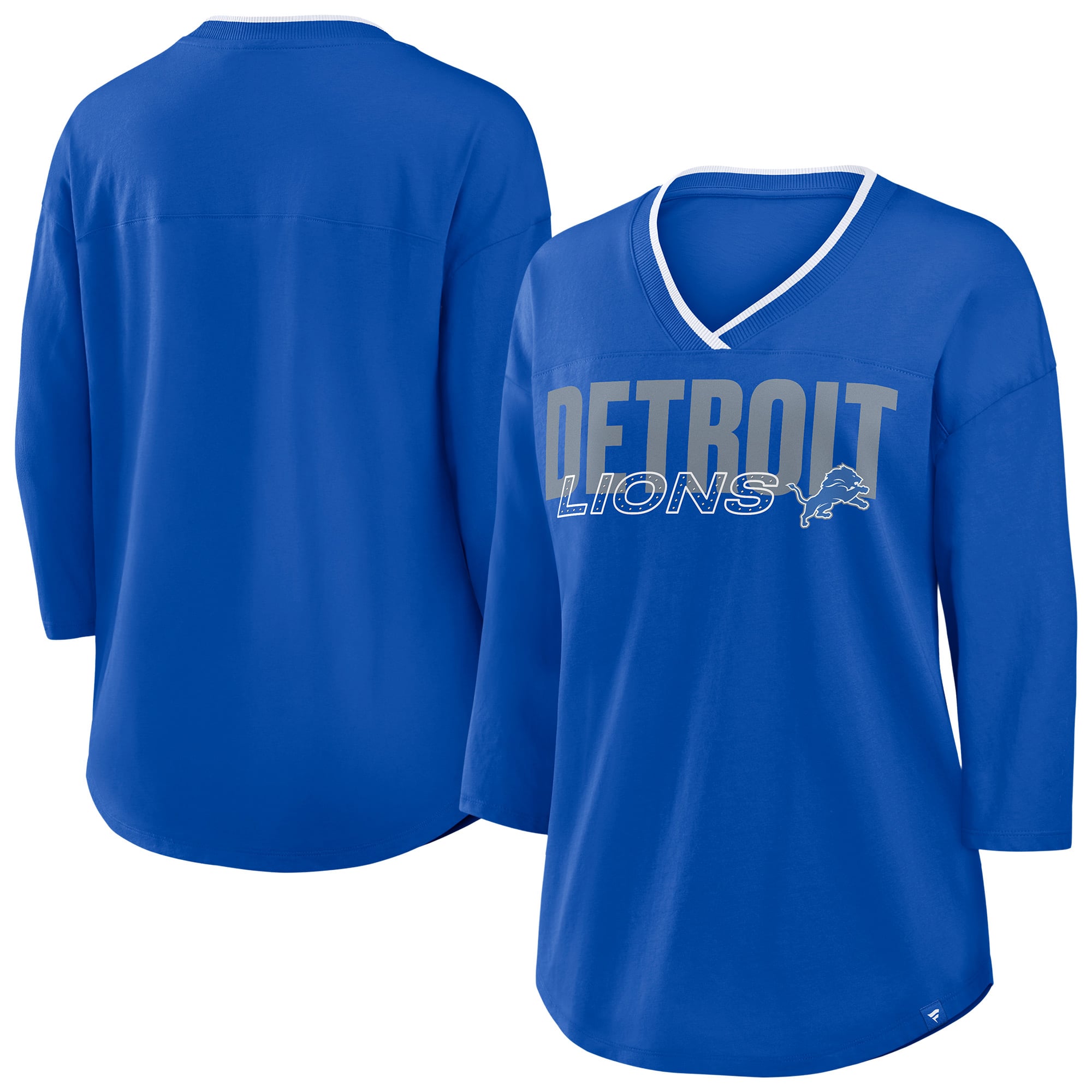 Women's Fanatics Blue Detroit Lions Plus Deceptive Juke 3/4-Sleeve V-Neck T-Shirt