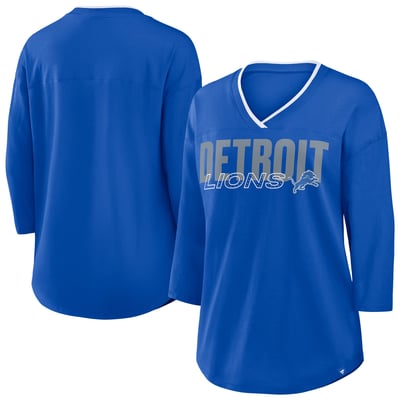 Detroit Lions Fanatics Women's Plus Size Deceptive Juke 3/4-Sleeve V-Neck T-Shirt - Blue