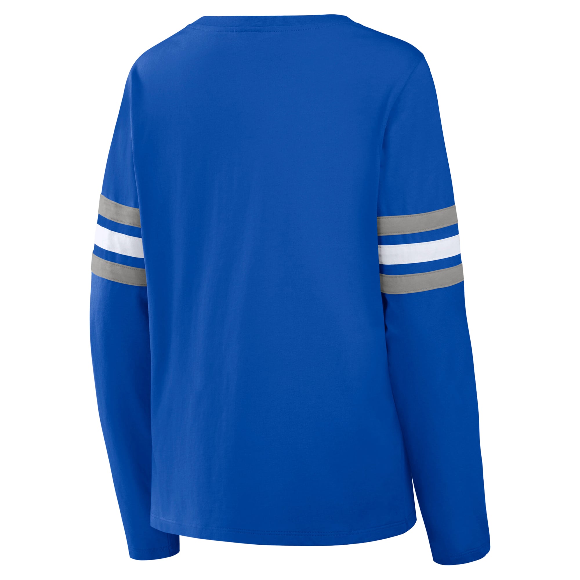 T-shirt à manches longues lacets bleu/gris Detroit Lions pour femmes, grandes tailles, coupe couvrante, de la marque Fanatics.