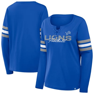 Detroit Lions Fanatics Women's Plus Size Coverage Scheme Lace-Up Long Sleeve T-Shirt - Blue/Gray
