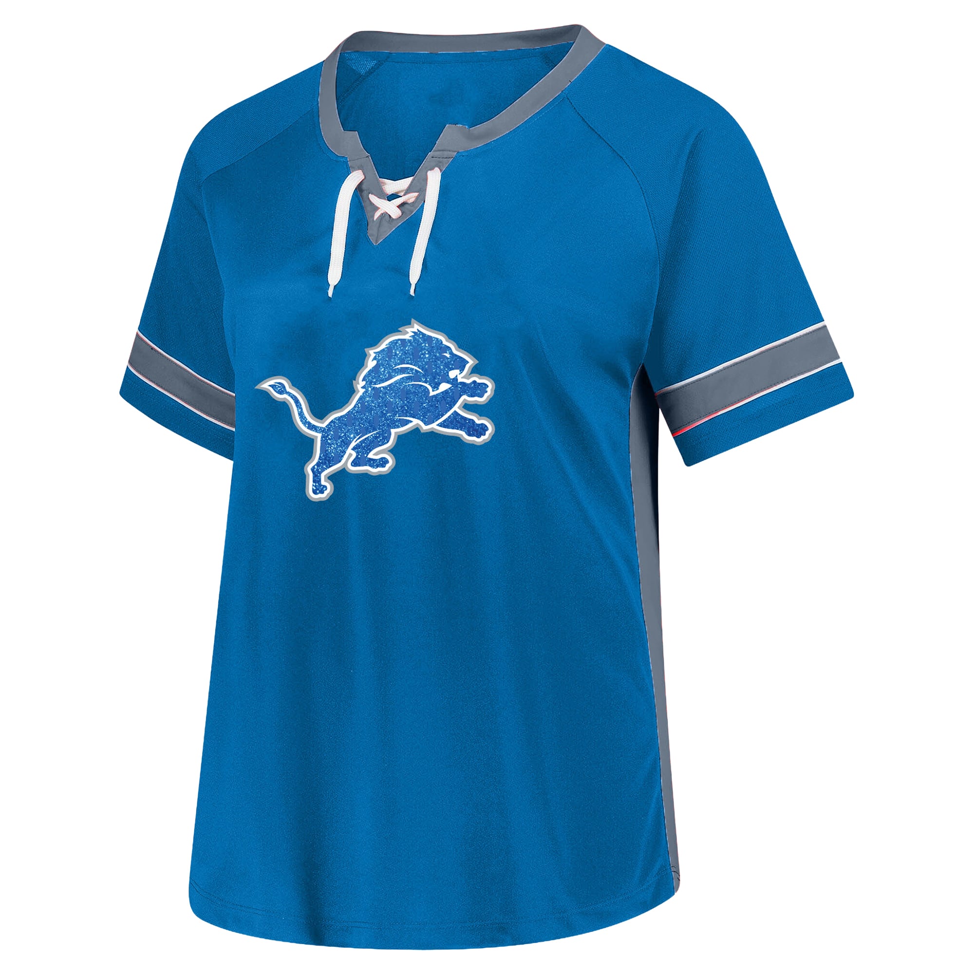 T-shirt Fanatics Jahmyr Gibbs bleu Detroit Lions grande taille pour femme, avec nom et numéro en dentelle strass.