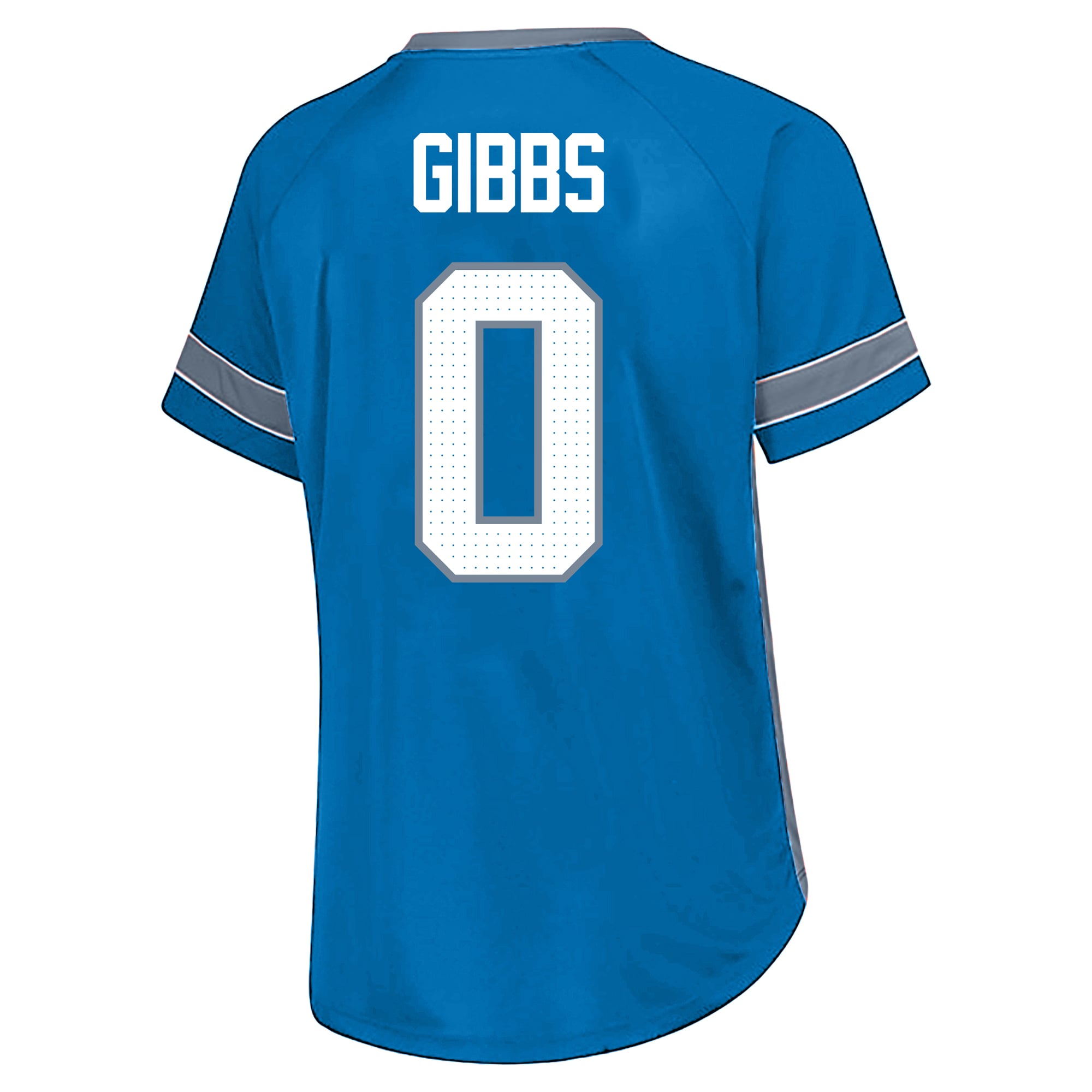 T-shirt Fanatics Jahmyr Gibbs bleu Detroit Lions grande taille pour femme, avec nom et numéro en dentelle strass.