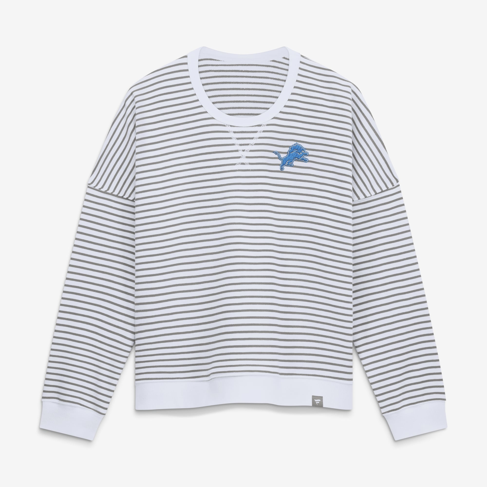 Women's Fanatics White/Gray Detroit Lions Striped Oversized French Terry Sweatshirt
