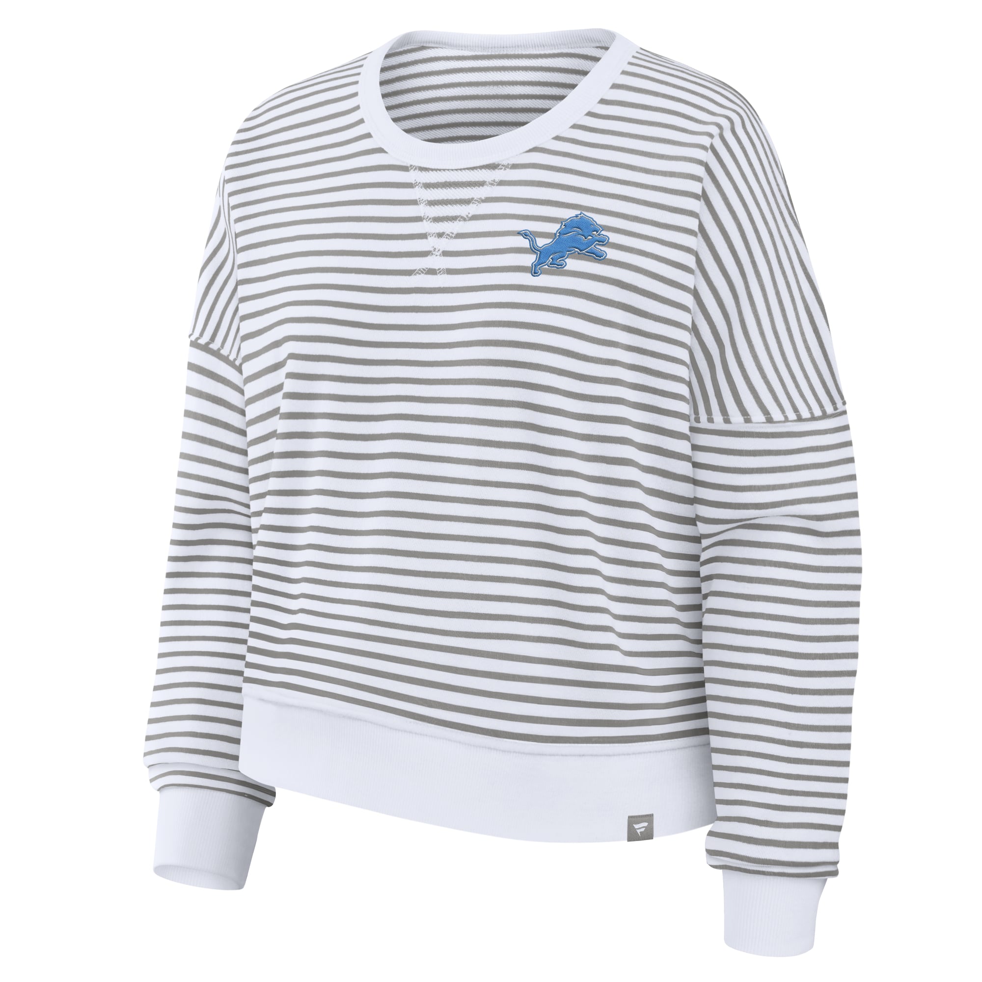 Women's Fanatics White/Gray Detroit Lions Striped Oversized French Terry Sweatshirt