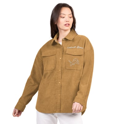  Detroit Lions G-III 4Her by Carl Banks Women's Re-Match Corduroy Full-Snap Shacket - Brown
