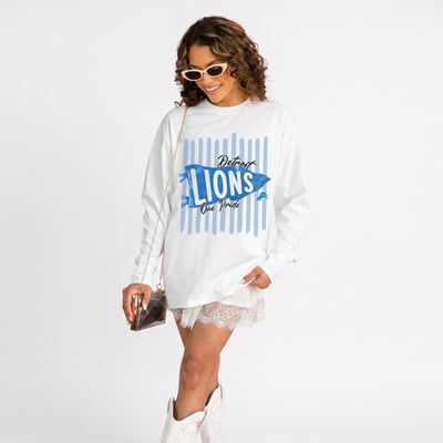 Detroit Lions Gameday Couture Women's Rally Stripe Oversized Long Sleeve T-Shirt - White