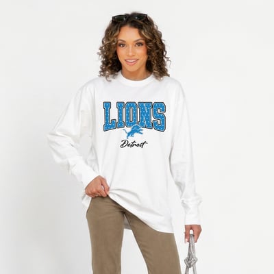Detroit Lions Gameday Couture Women's Sweet Spot Oversized Long Sleeve T-Shirt - White
