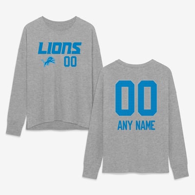Detroit Lions Women's Touchdown Wordmark Personalized Name & Number Long Sleeve T-Shirt - Gray