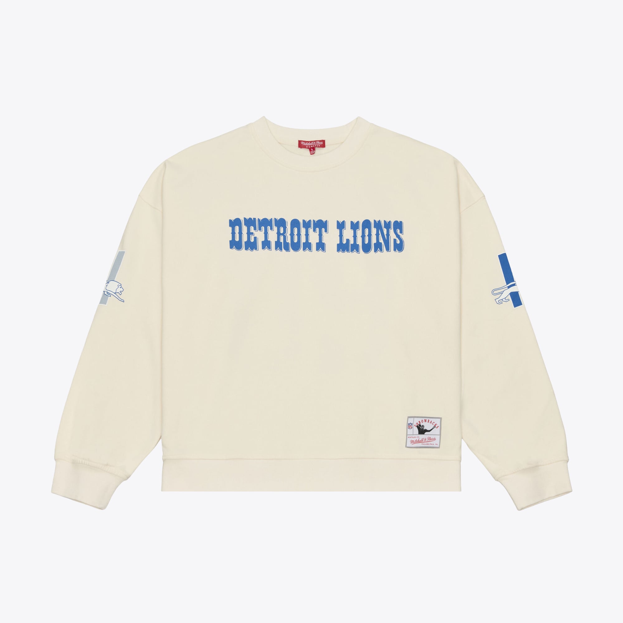 Sweat-shirt Mitchell & Ness Barry Sanders crème pour femme, avec nom et numéro des Lions de Détroit