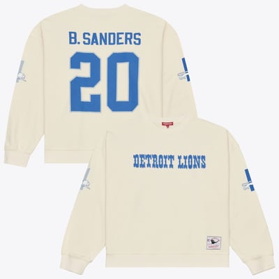 Barry Sanders Detroit Lions Mitchell & Ness Women's Name & Number Sweatshirt - Cream
