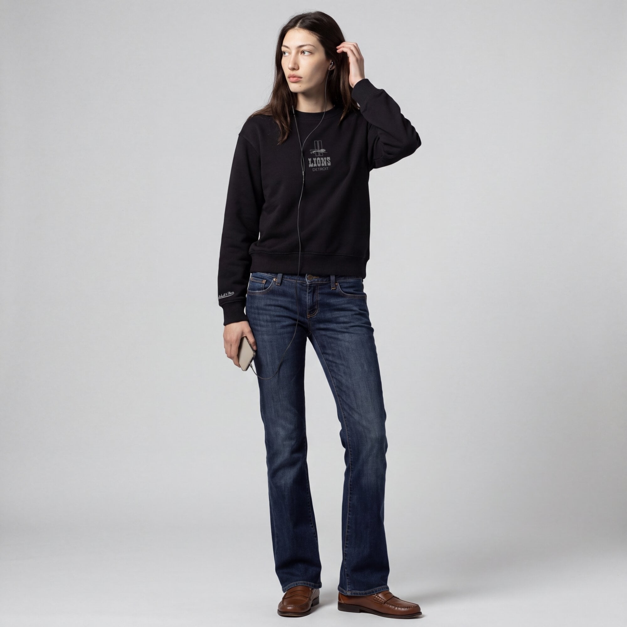 Women's Mitchell & Ness Detroit Lions Core Essentials Micro Logo Fleece Sweatshirt