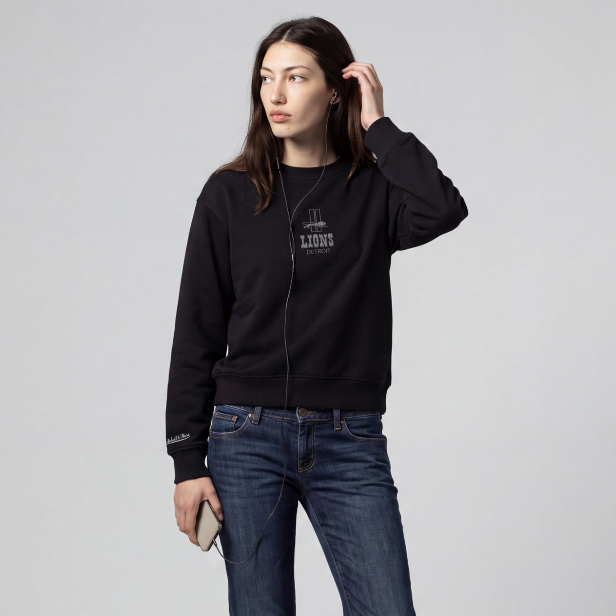 Women's Mitchell & Ness Detroit Lions Core Essentials Micro Logo Fleece Sweatshirt