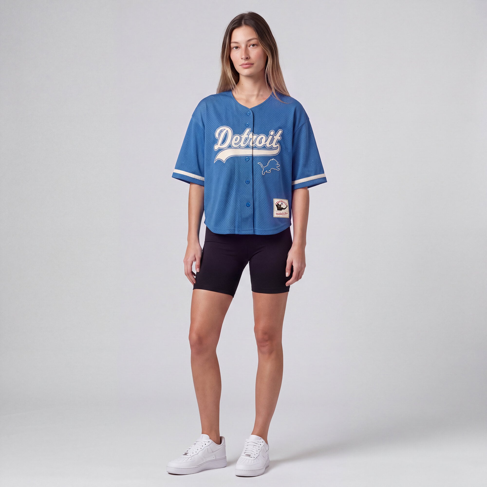Maillot de baseball rétro Roots bleu des Lions Détroit pour femmes Mitchell & Ness