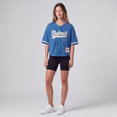 Detroit Lions Mitchell & Ness Women's Retro Roots Baseball Jersey - Blue