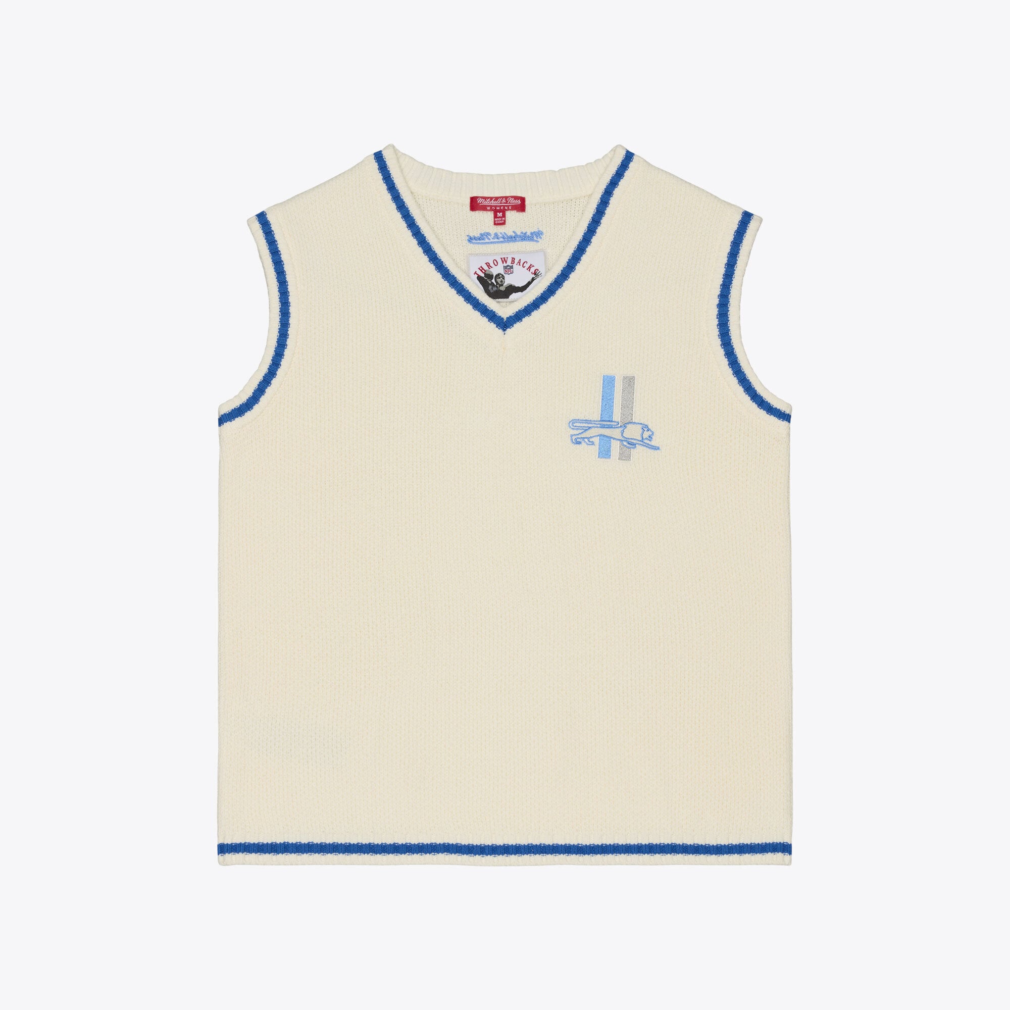 Women's Mitchell & Ness Cream Detroit Lions Retro Roots V-Neck Sweater Vest