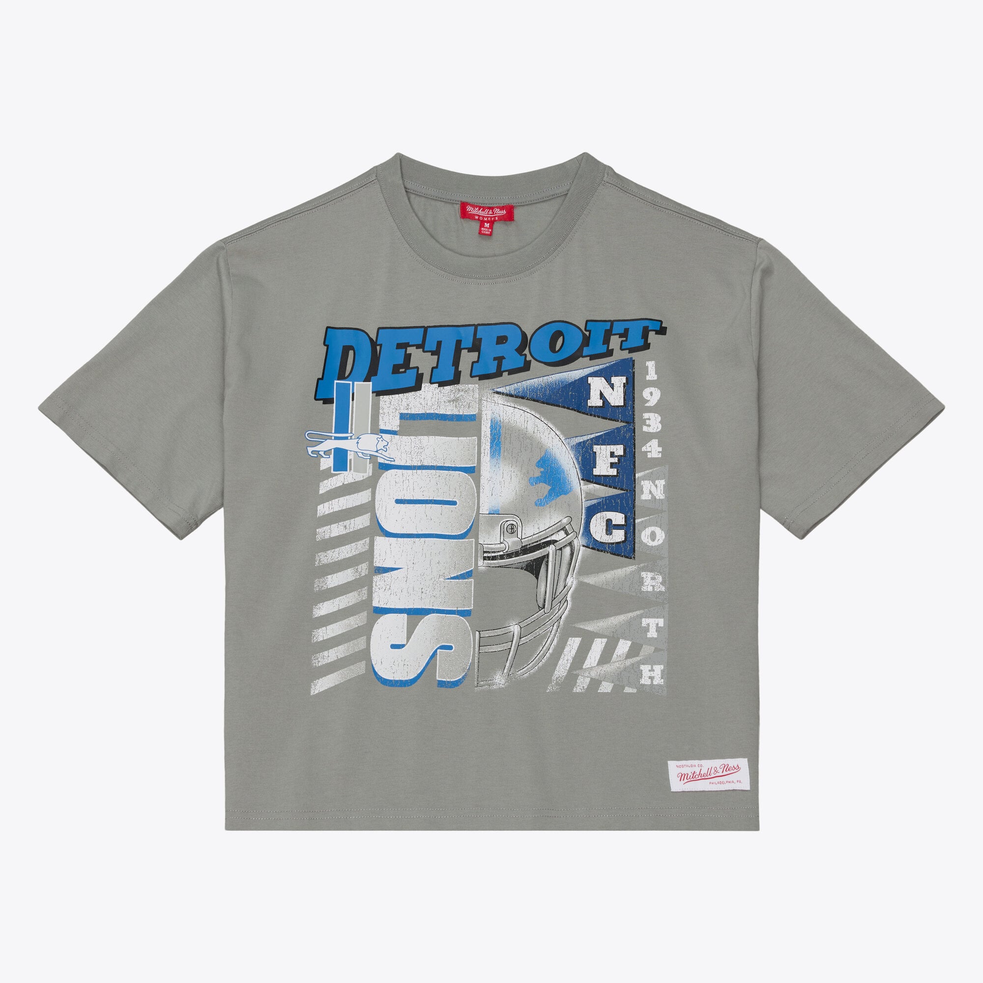 Women's Mitchell & Ness Gray Detroit Lions Street Graphic Boxy Cropped T-Shirt