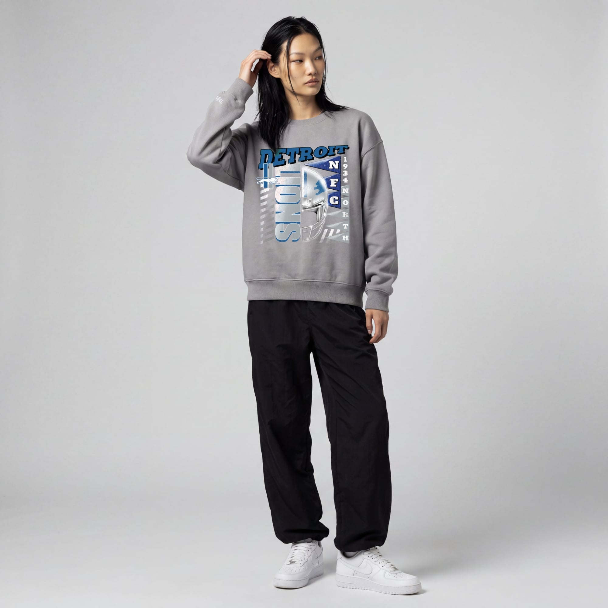 Women's Mitchell & Ness  Gray Detroit Lions Street Graphic Crewneck Sweatshirt