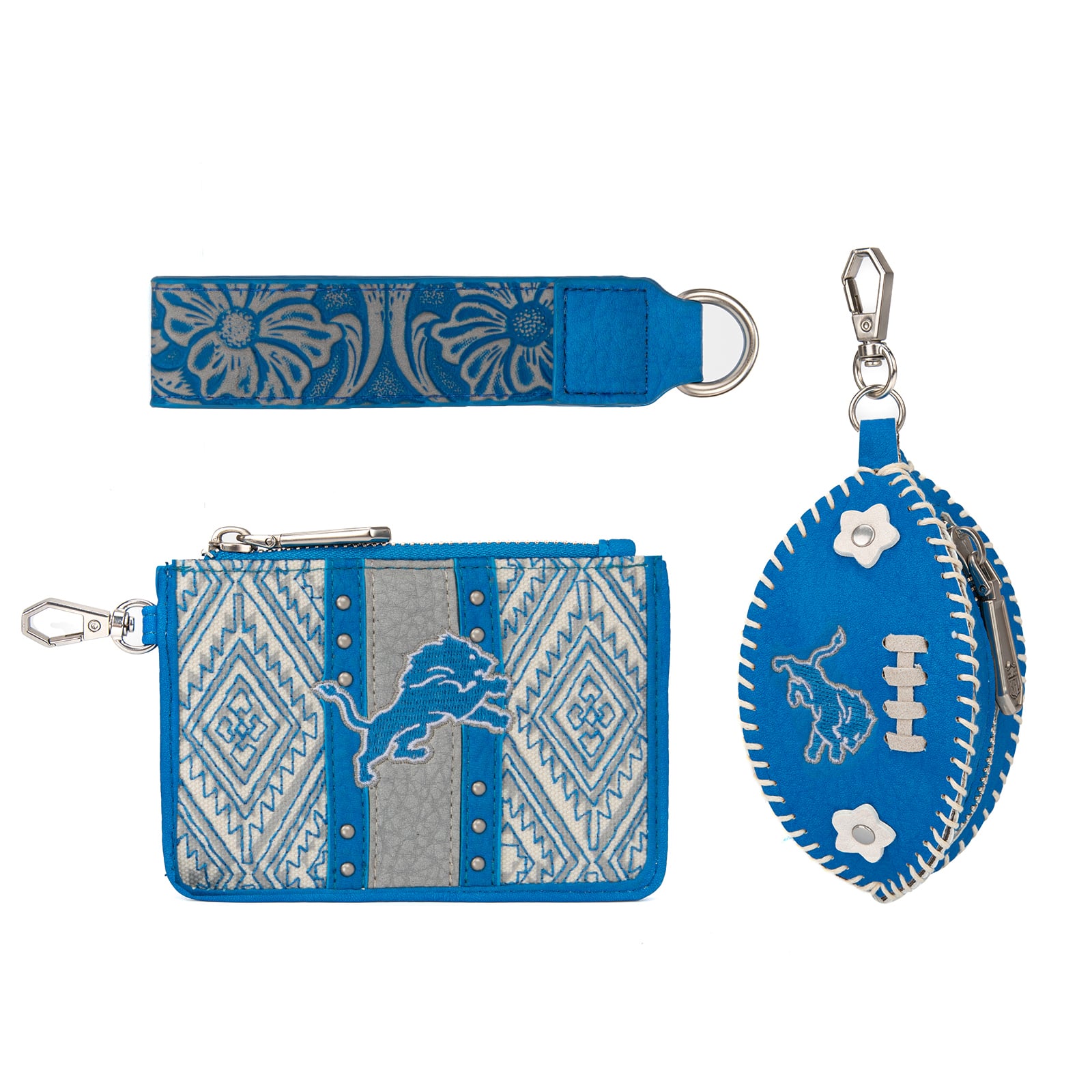 Portefeuille et bracelet porte-clés football Montana West Detroit Lions pour femme