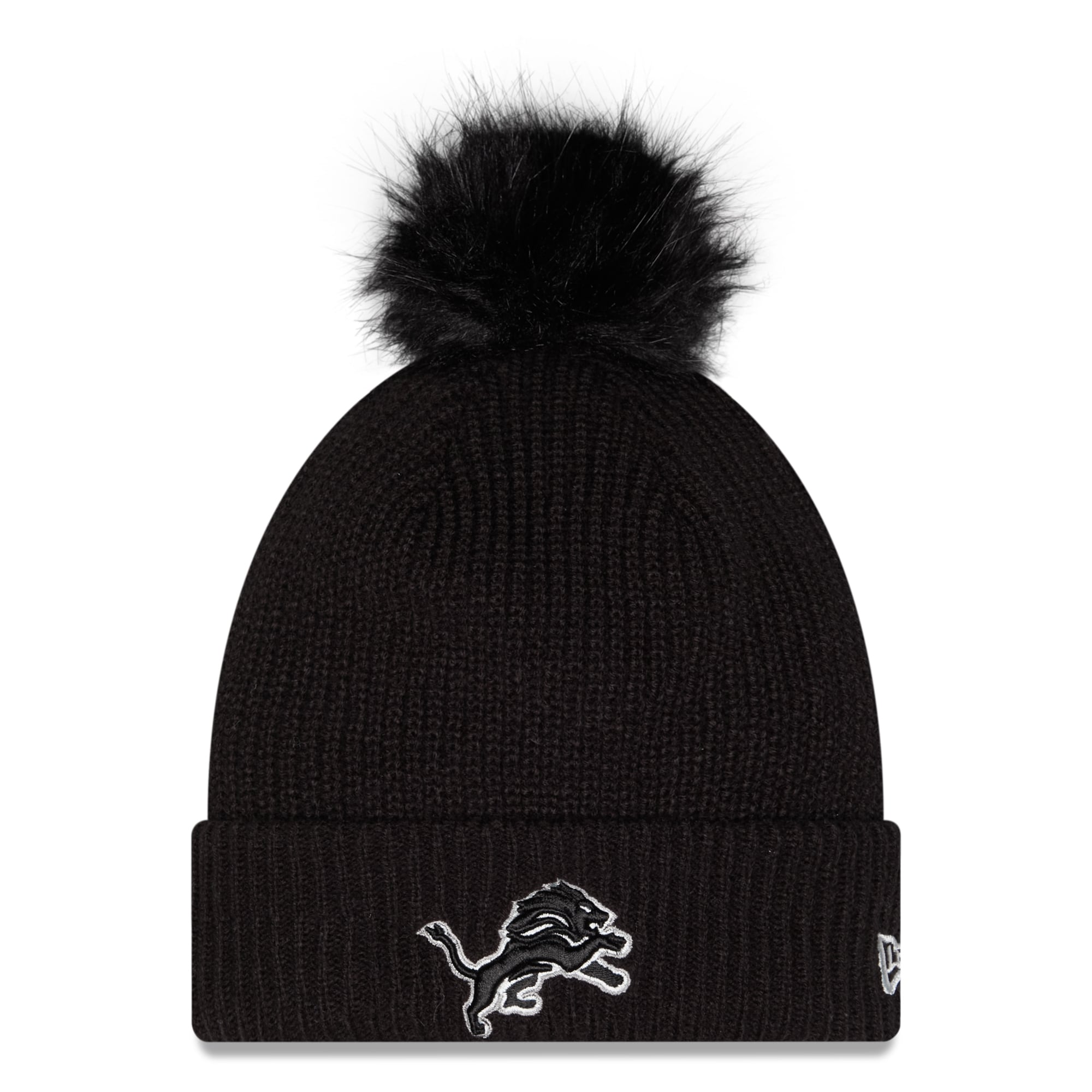 Bonnet à revers New Era noir pour femme, Detroit Lions 2026 Salute To Service, avec pompon