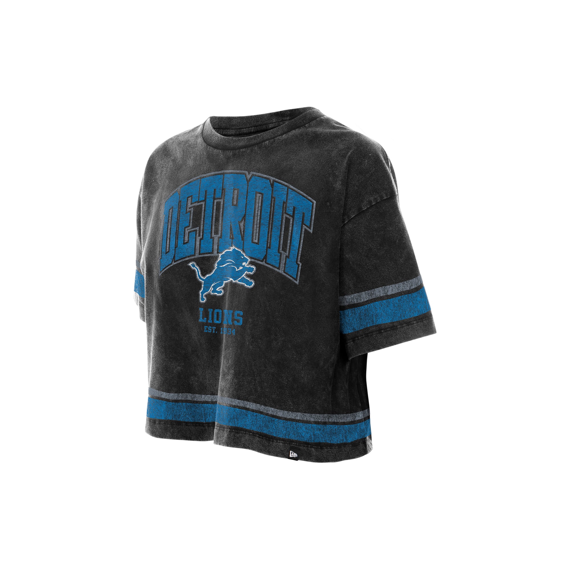 Women's New Era Black Detroit Lions Lifestyle Mineral Wash Boxy Cropped T-Shirt