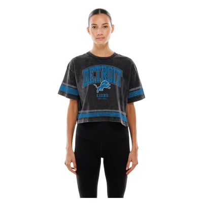 Detroit Lions New Era Women's Lifestyle Mineral Wash Boxy Cropped T-Shirt - Black