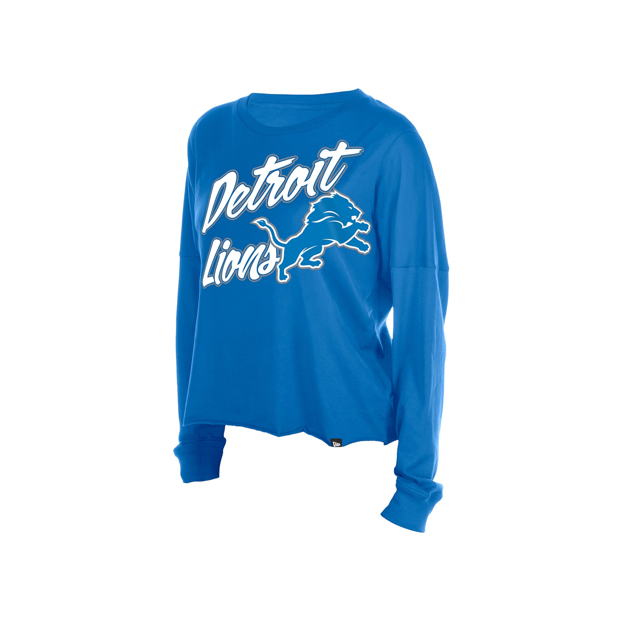 T-shirt court oversize à manches longues New Era bleu Detroit Lions pour femme